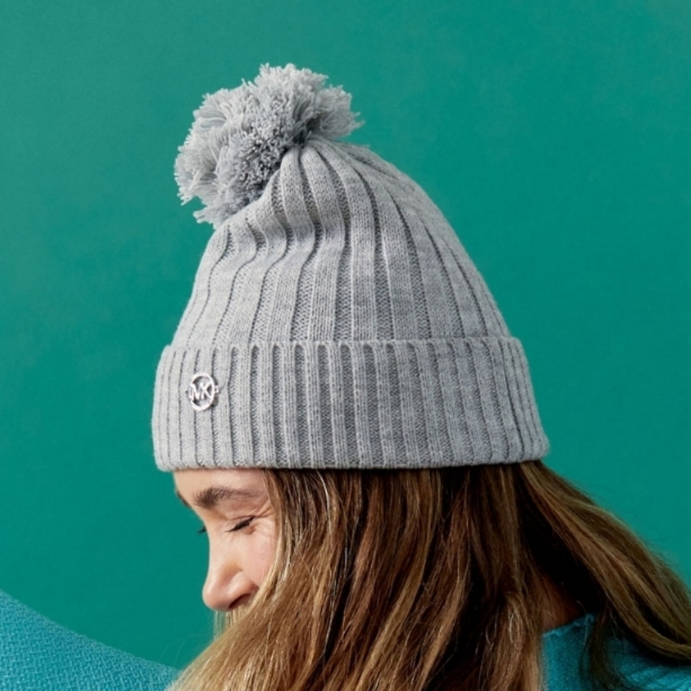 Michael Kors Beanie with Pom Knit Winter Hat - Grey *BOGO*